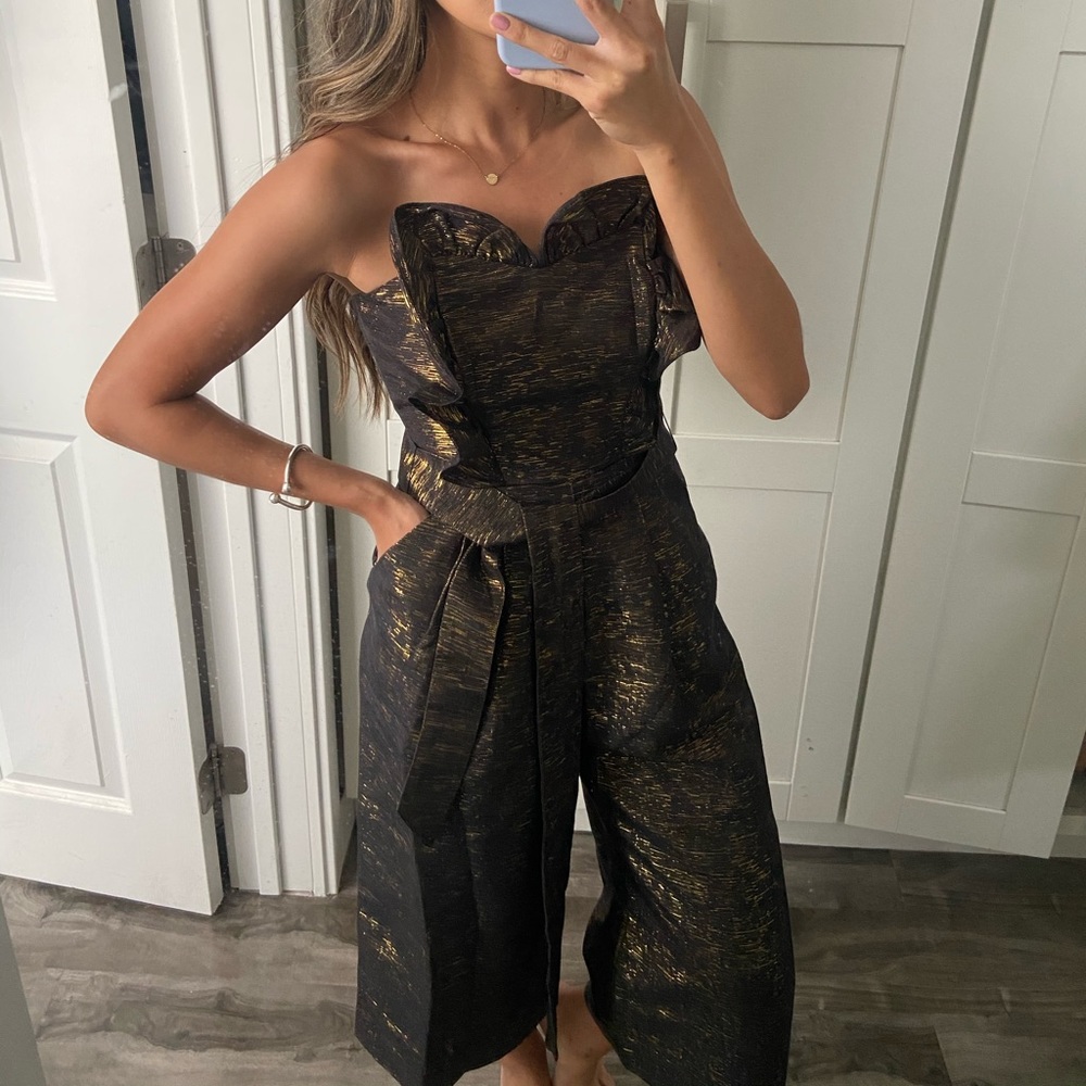 Anthropologie black and gold jumpsuit